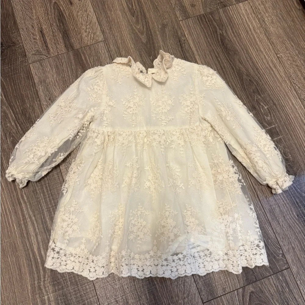 Zara Baby Girl Lace Long Sleeve Dress Size 2-3 Years Ivory